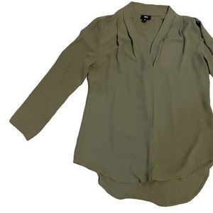 Size S Green Blouse with Roll Tab Sleeves